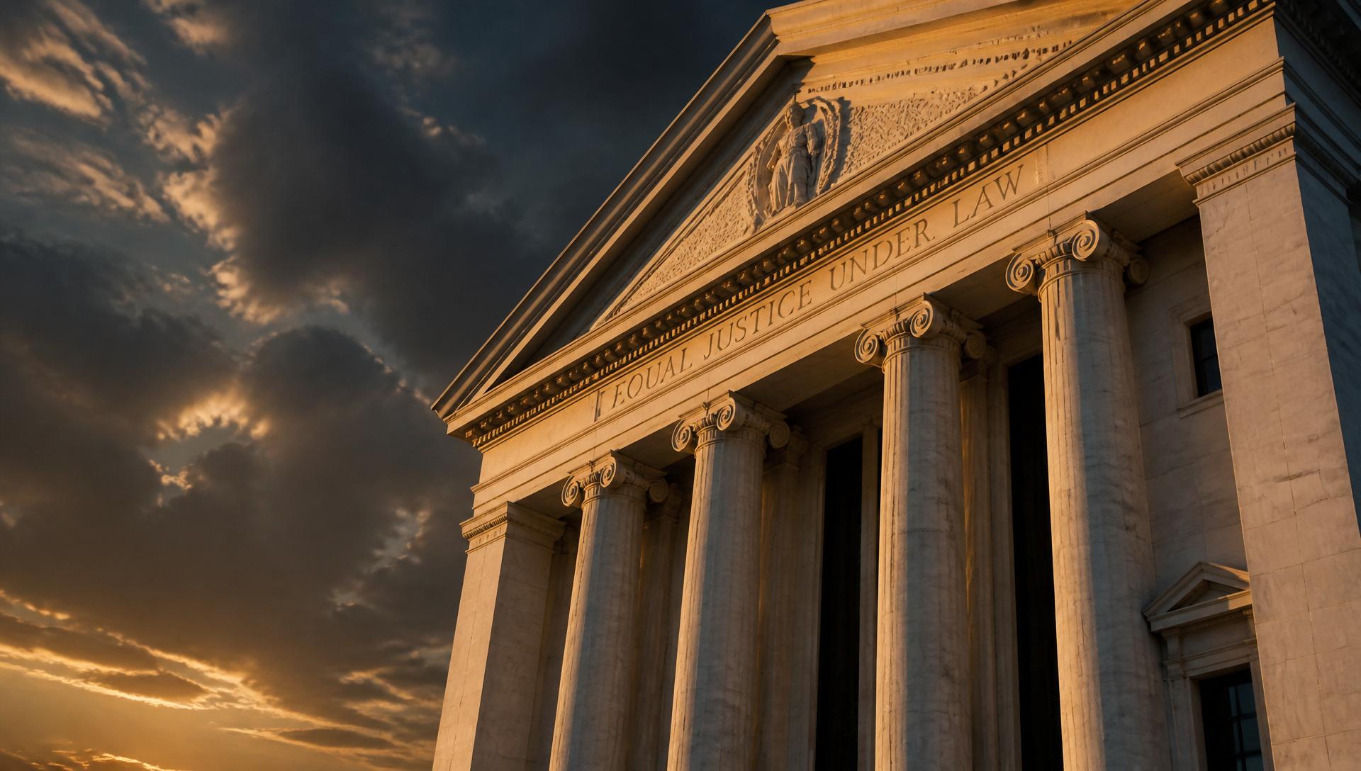 Courthouse columns at golden hour